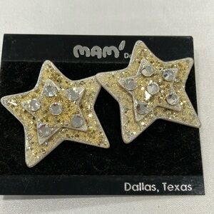 Vintage Designer Mam' Collectors Silver and Gold Stars Clip Earrings!